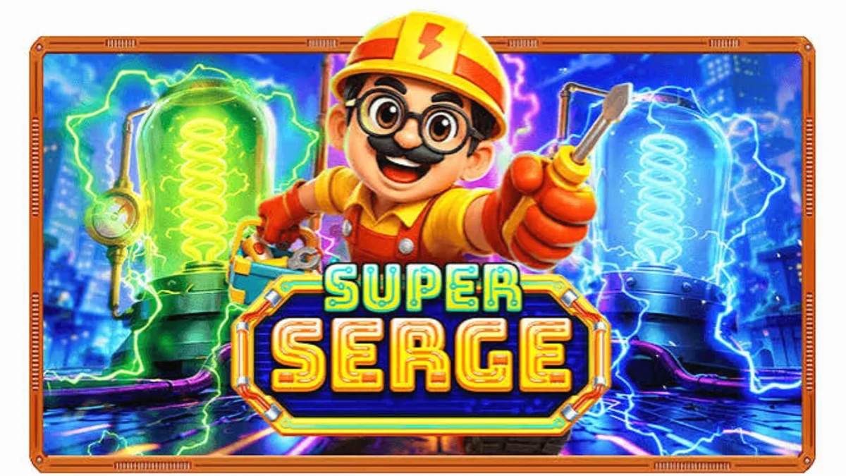 Super Serge slot interface na may neon na disenyo at mga electric tools