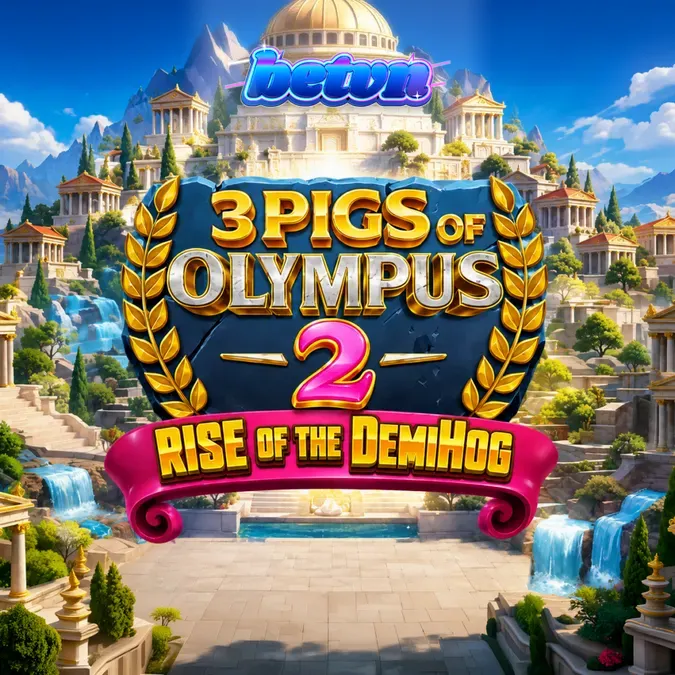 3 Pigs of Olympus 2 Rise of the DemiHog slot game screen showing divine pig characters